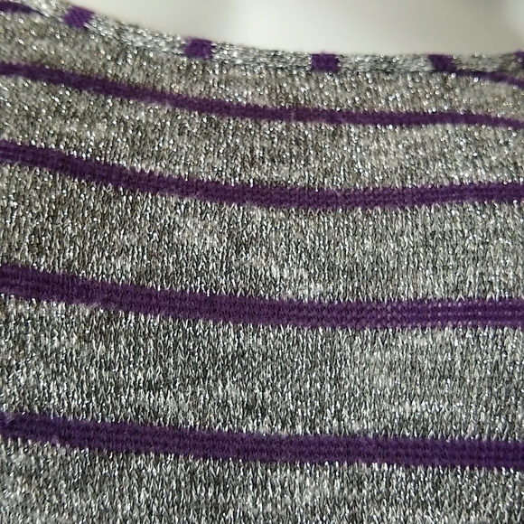Magic Fit Top Womens Medium Purple Silver Striped Long Sleeve Stretch - Picture 8 of 10